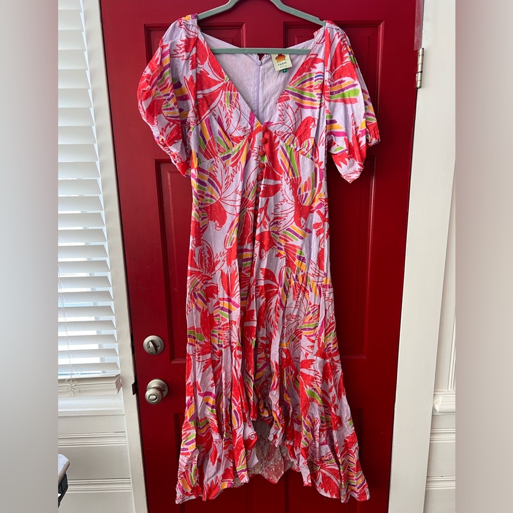 Farm Rio gorgeous deep V neck midi dress, barely worn!